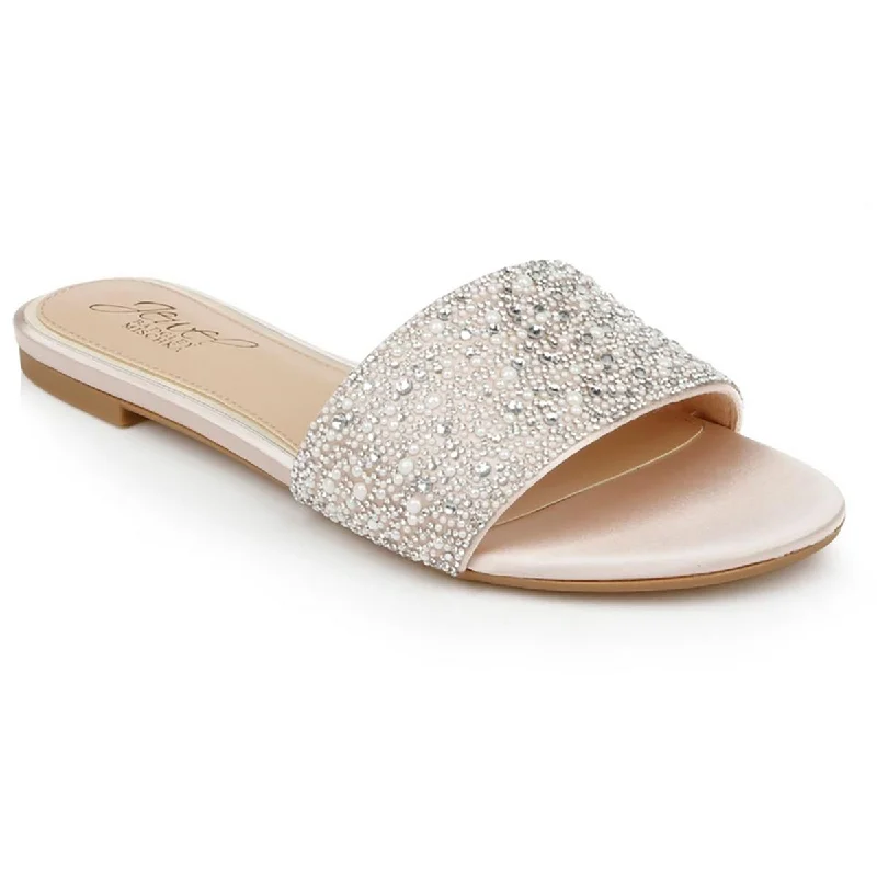Jewel Badgley Mischka Womens Delaney Satin Embellished Slide Sandals Moccasin Soft - Sole Style  