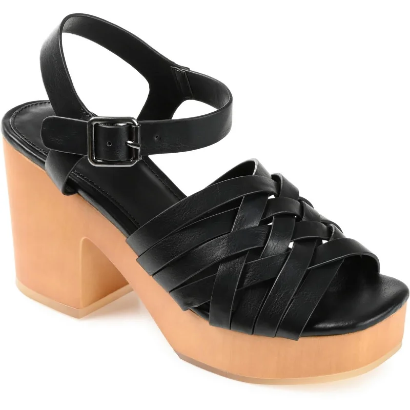Journee Collection Womens ADDISYN Square toe Pump Block Heels Checkered Shoe Pattern Look  