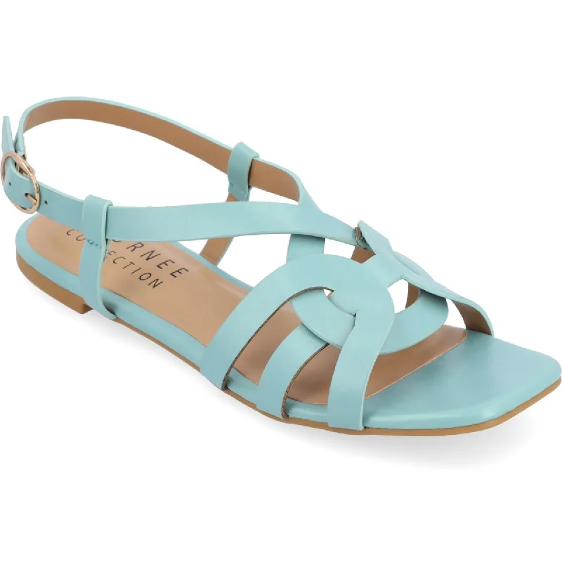 Journee Collection Womens ALORRA Patent Leather Open Toe Flatform Sandals Smart - Shoe Functionality Style  