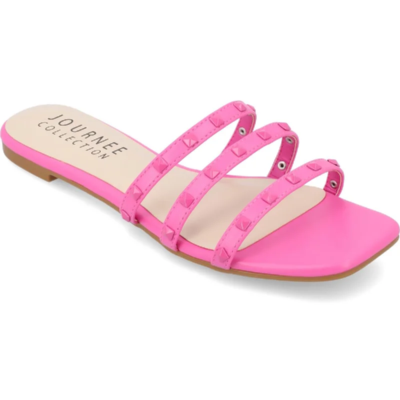 Journee Collection Womens Camarie Faux Leather Studded Slide Sandals Brogue Oxford Aesthetic 