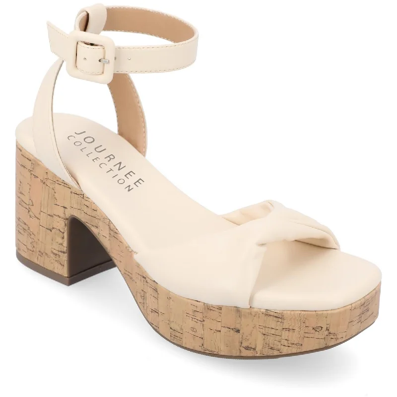 Journee Collection Womens EIANNA Faux Leather Block Heel Strap - Up Sandal Resort Style  