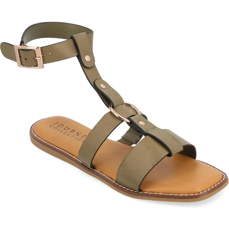 Journee Collection Womens Eleanora Faux Leather Embellished Ankle Strap Tailored Oxford Style 