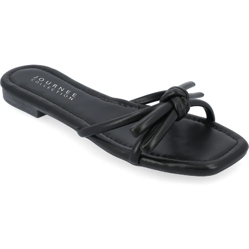 Journee Collection Womens Faux Leather Slip On Flatform Sandals Retro Plimsoll Style  