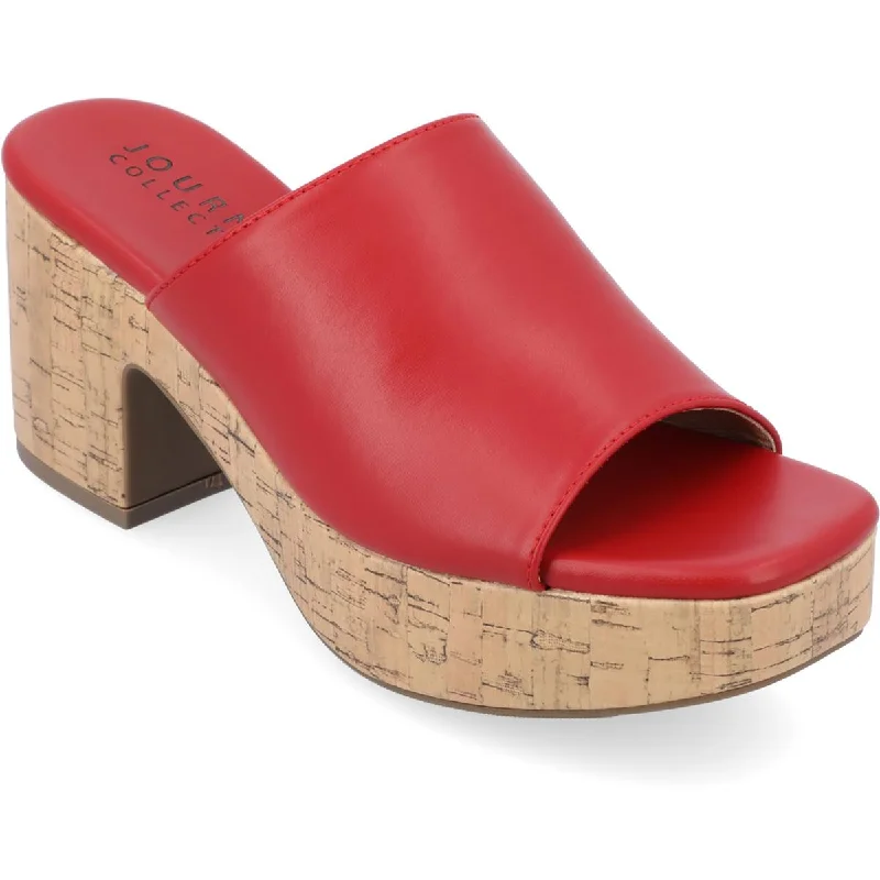 Journee Collection Womens Faux Leather Slip On Platform Sandals Patchwork Shoe Aesthetic  