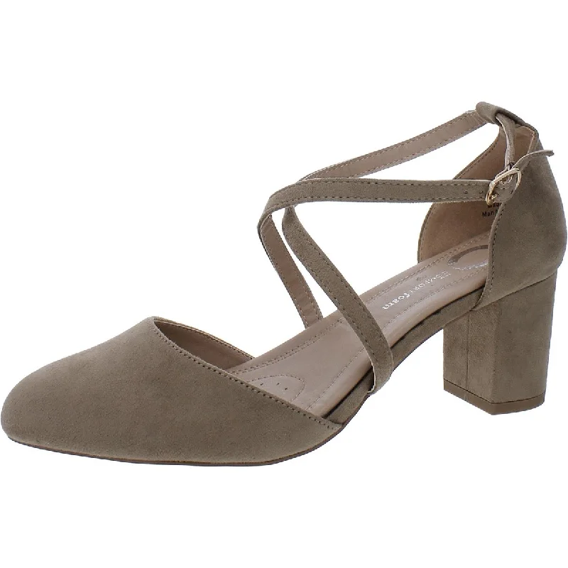Journee Collection Womens Faux Suede Ankle Strap Pumps Checkered Shoe Pattern Look  