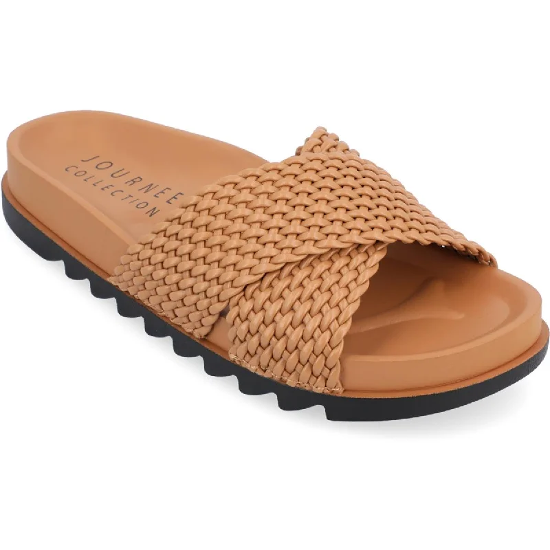 Journee Collection Womens Gretie Woven Slip-On Slide Sandals Memory - Foam Slipper Look  