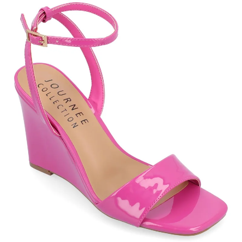 Journee Collection Womens KONNA Faux Leather Square Toe Wedge Sandals Hip - Hop Sneaker Style  
