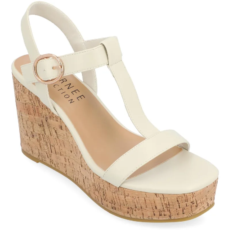 Journee Collection Womens Matildaa Faux Leather Square Toe Wedge Sandals Retro Basketball Sneaker Design  