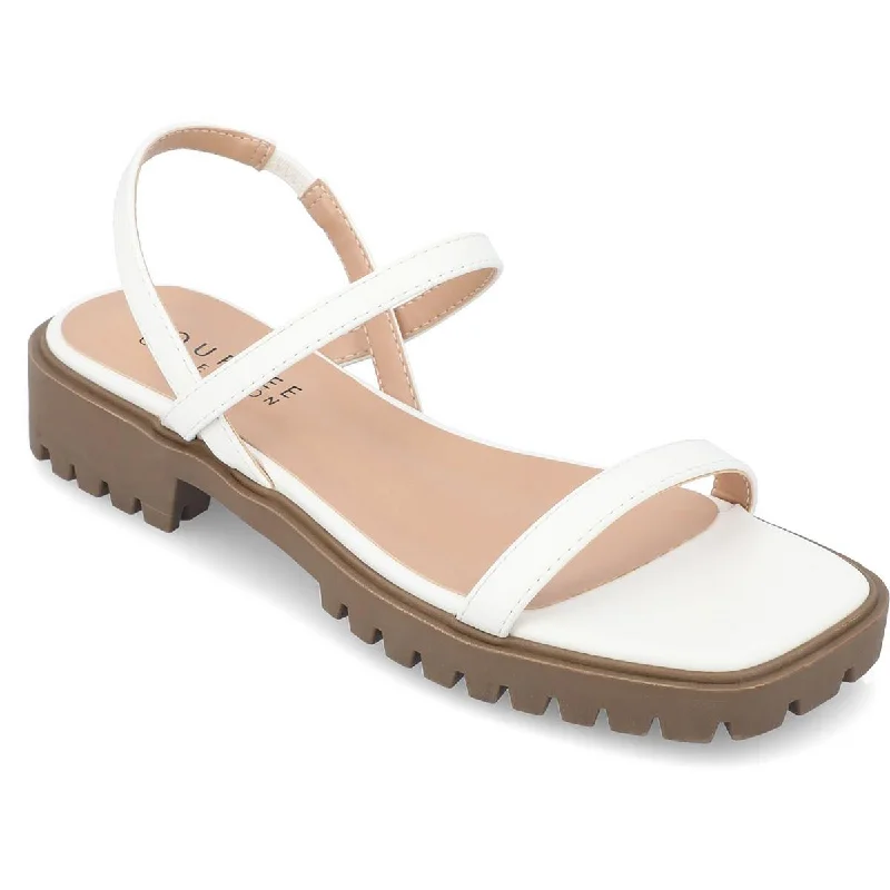 Journee Collection Womens NYLAH Faux Leather Square Toe Platform Sandals Metallic Trim Shoe Design  