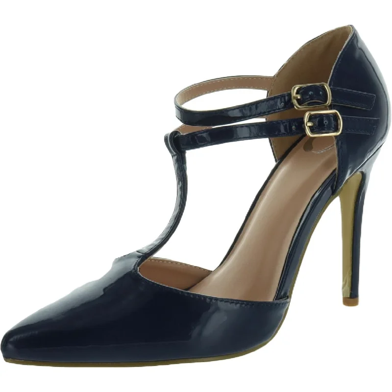 Journee Collection Womens Rainey Patent T-Strap Mary Jane Heels Patchwork Shoe Aesthetic  