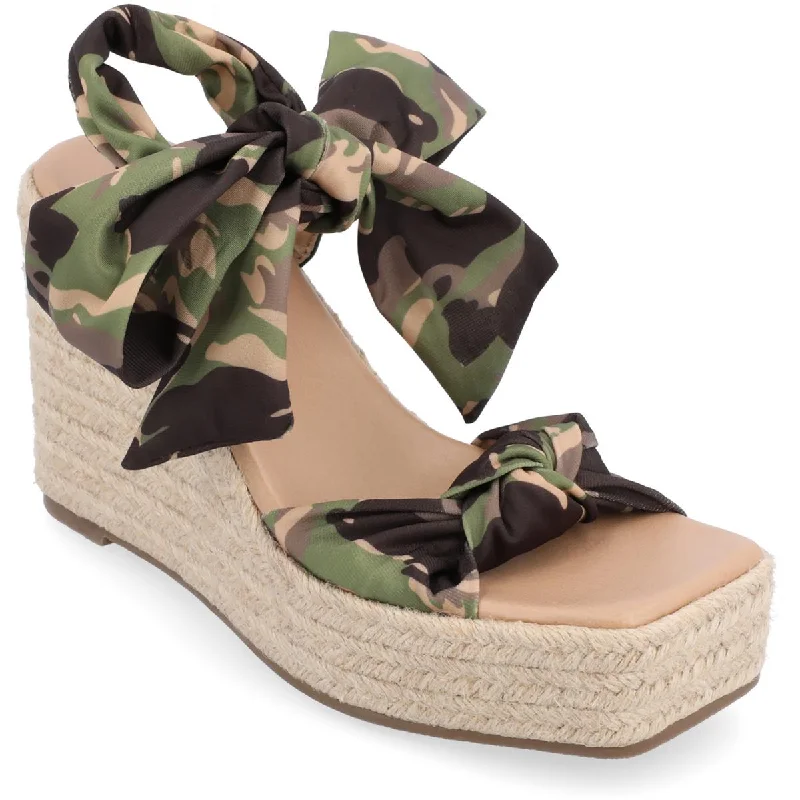 Journee Collection Womens Surria Ankle Tie Open Square Toe Wedge Sandals Monochromatic Shoe Look  