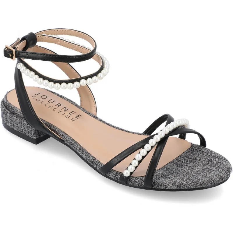 Journee Collection Womens Tulsi Faux Leather Beaded Strappy Sandals Rubber - Sole Plimsoll Look  