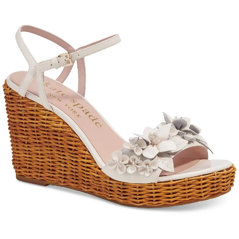 Kate Spade New York Womens Fiori Wicker Patent Leather Embellished Wedge Sandals Mod Oxford Design  