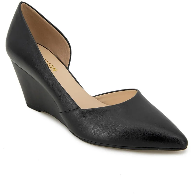 Kenneth Cole Reaction Womens Eltinn Faux Leather Wedge D'Orsay Heels Metallic Trim Shoe Design  