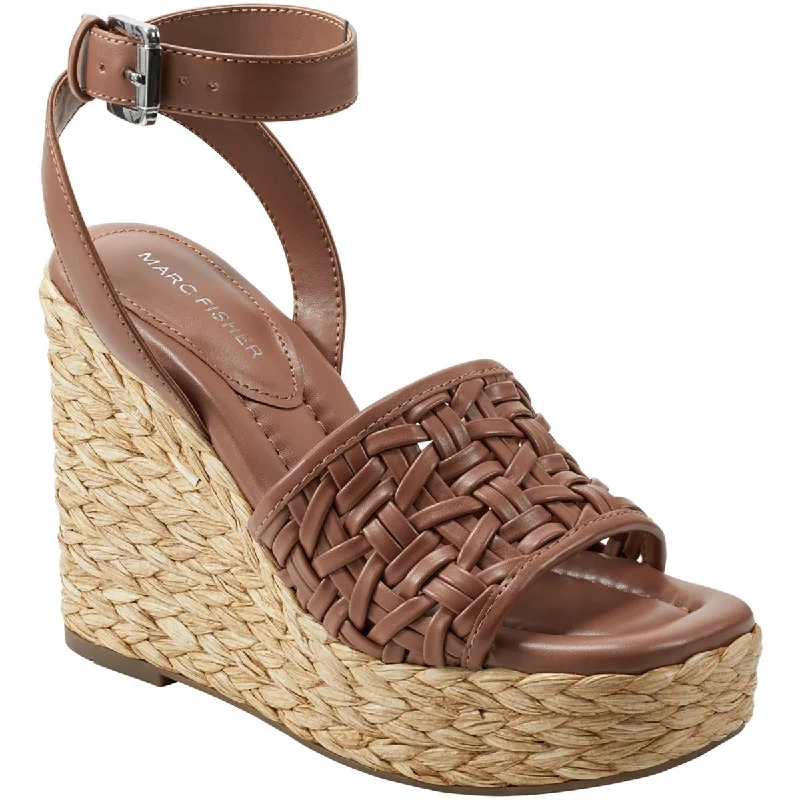 Marc Fisher Womens GODINA Faux Leather Ankle Strap Wedge Sandals Elastic - Sided Chelsea Look  