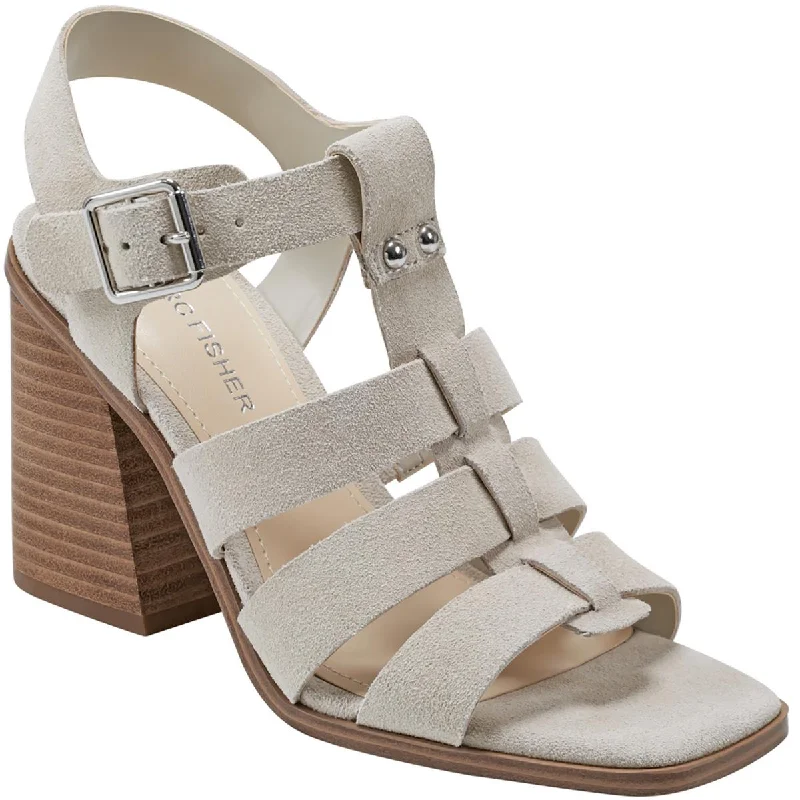 Marc Fisher Womens Fynlee Leather Cushioned Footbed Ankle Strap Checkered Shoe Pattern Look  