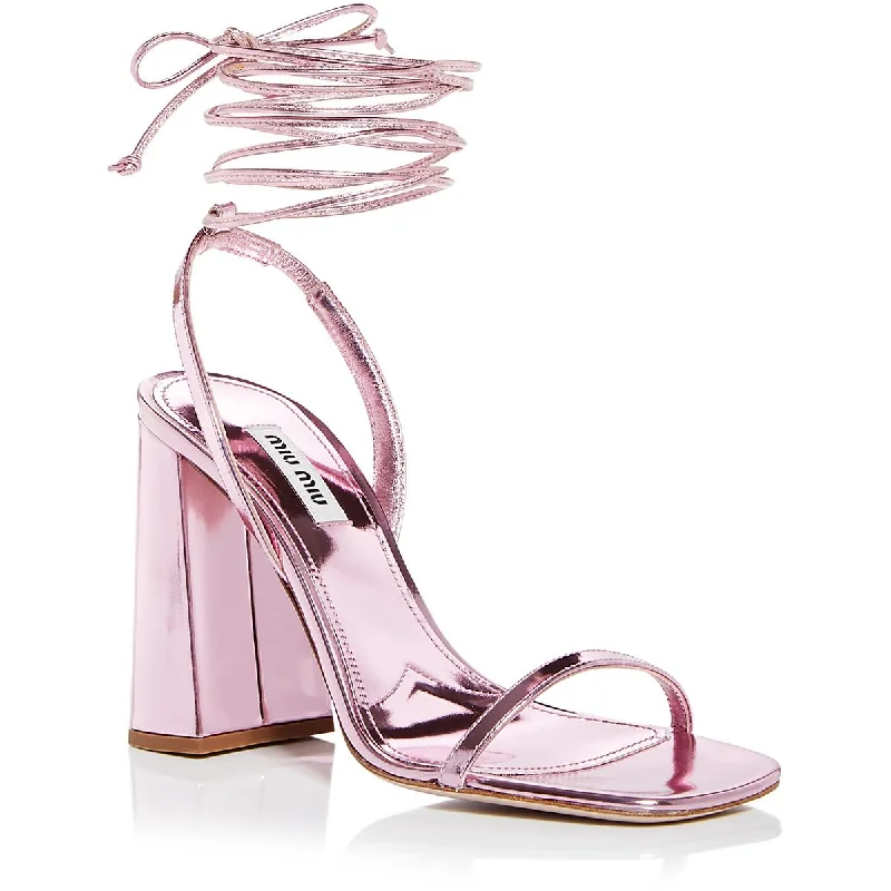 Miu Miu Womens Calzature Donna Leather Metallic Strappy Sandals Slide Sandal Beach Style  