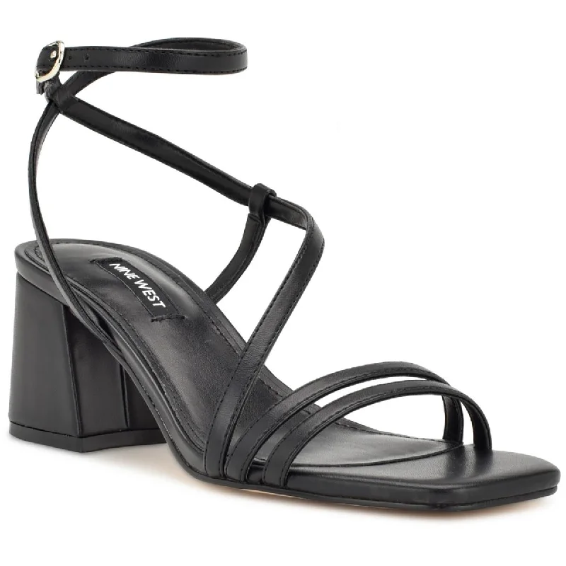 Nine West Womens Georga Faux Leather Ankle Strap Block Heel Moccasin Soft - Sole Style  