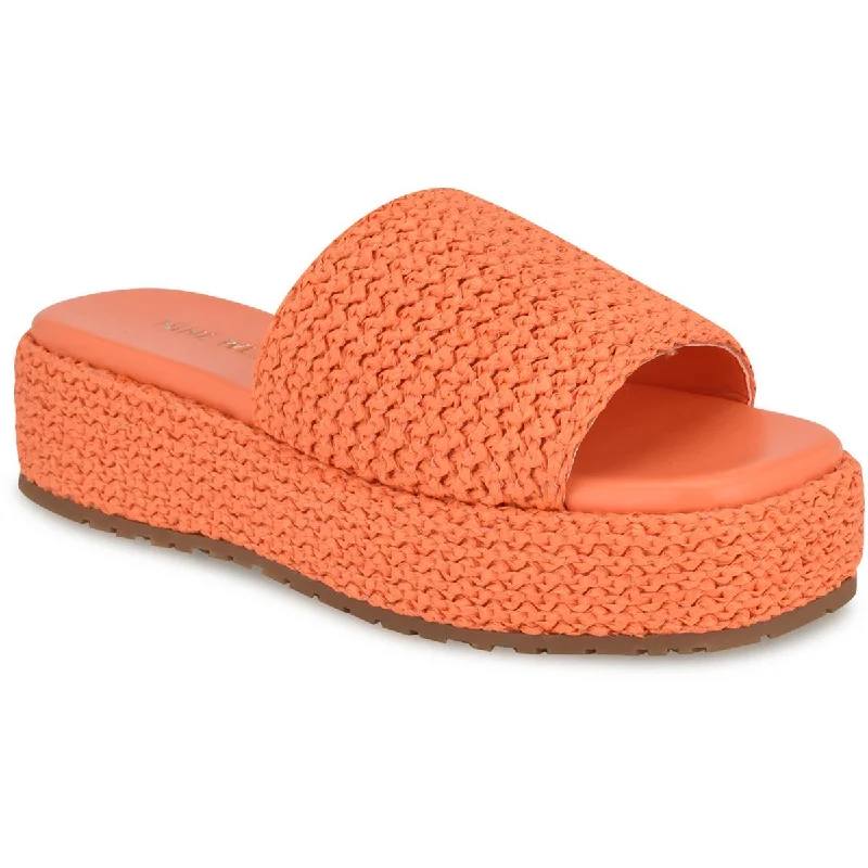 Nine West Womens Keziah Woven Slip-On Platform Sandals Leather Driving Shoe Style  