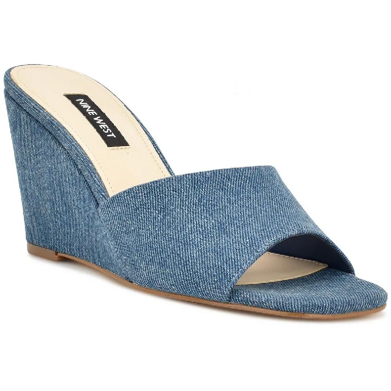 Nine West Womens Nesa 7 Faux Denim Square Toe Wedge Sandals Blue Coast Loafer Aesthetic 
