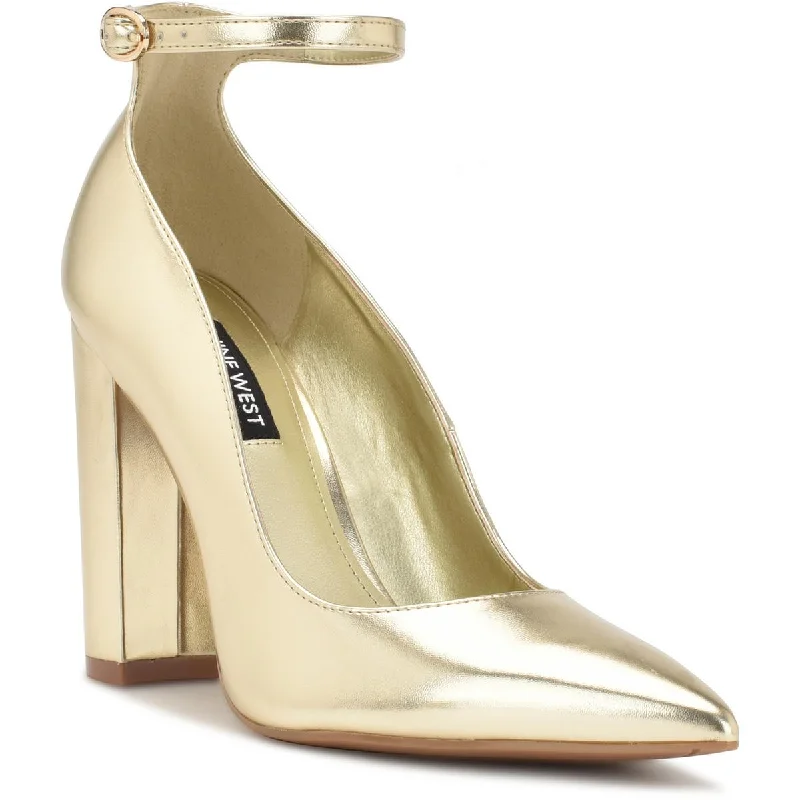 Nine West Womens Plana 3 Metallic Pointed Toe Ankle Strap Retro Plimsoll Style  