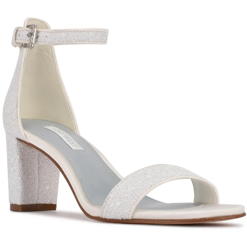 Nine West Womens Prucep 3 Open Toe Dressy Heels Metallic Trim Shoe Design  
