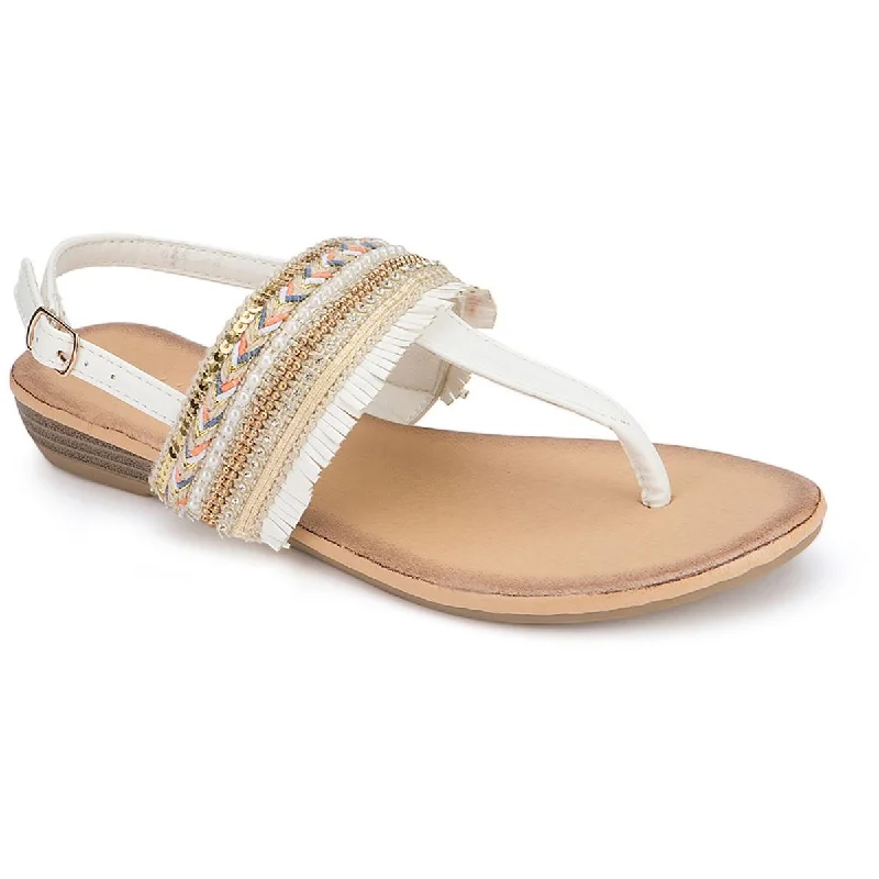 Olivia Miller Womens Omp Faux Leather Embellished Thong Sandals Quick - Dry Hiking Shoe Style   