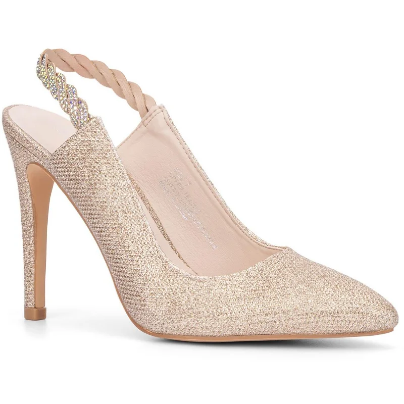 Olivia Miller Womens Rhinestone Glitter Slingback Heels Hemp - Material Shoe Style  