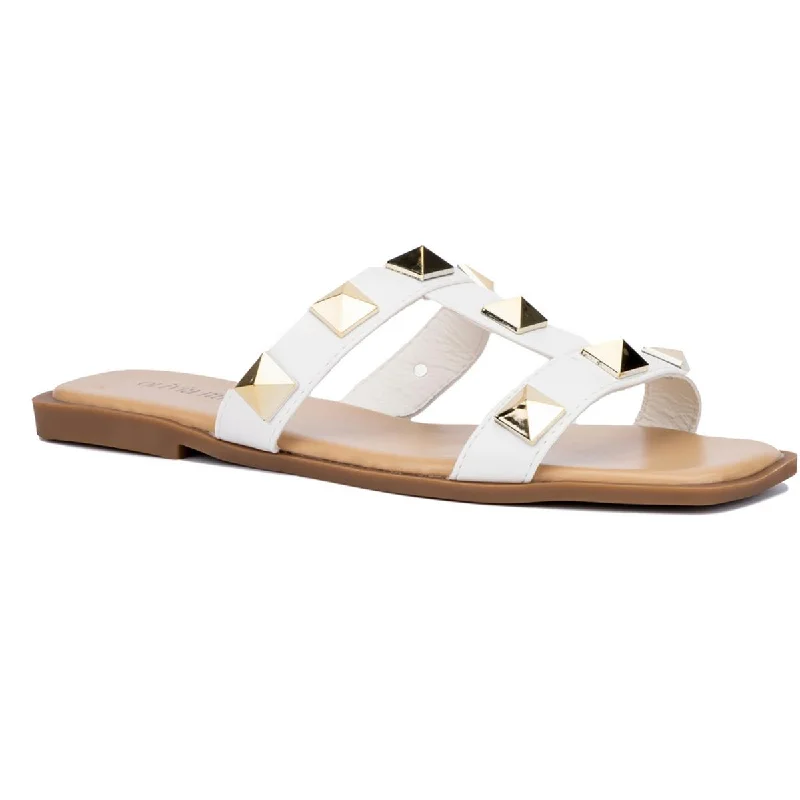 Olivia Miller Womens Zoey Studded Padded Footbed Slide Sandals Chunky Platform Sneaker Style  