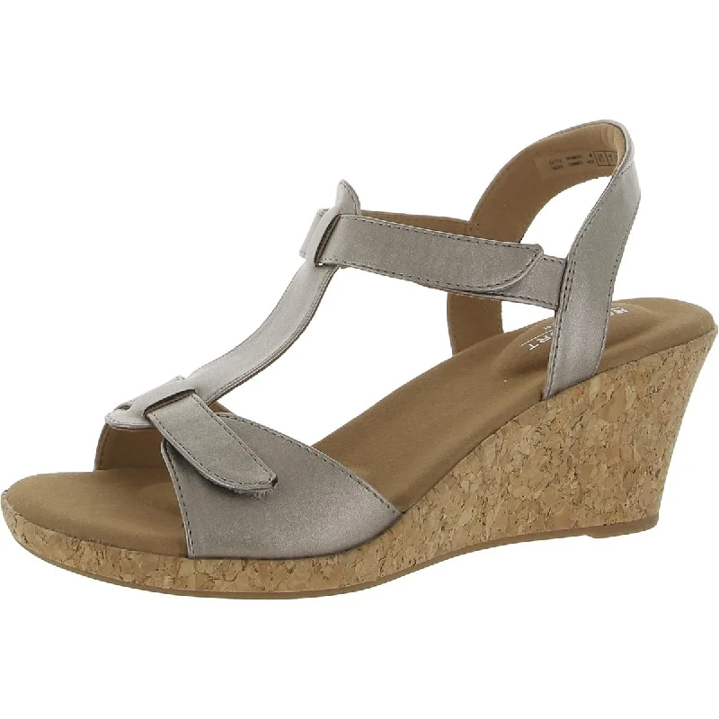 Rockport Womens BLANCA T STRAP Faux Leather Open Toe Wedge Sandals Performance Running Sneaker Look  