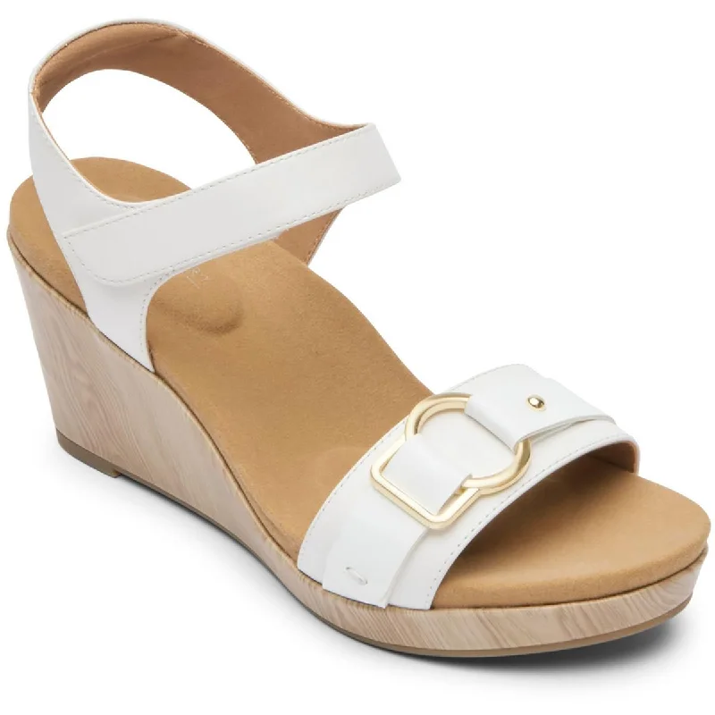 Rockport Womens Briah II Leather Ankle Wedge Sandals British Gentleman Oxford Style  