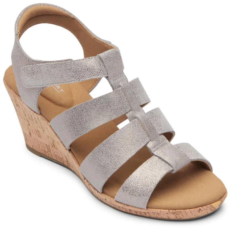 Rockport Womens Briah Leather Round Toe Wedge Sandals Dressy Chelsea Boot Style 
