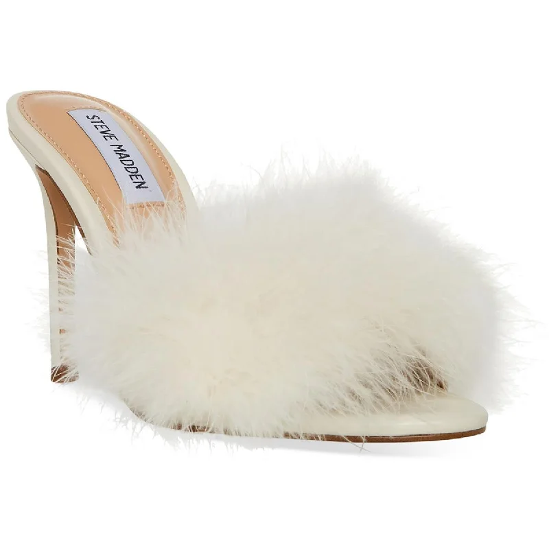 Steve Madden Womens Spin Feathers Slip On Heels Distressed Leather Shoe Style  