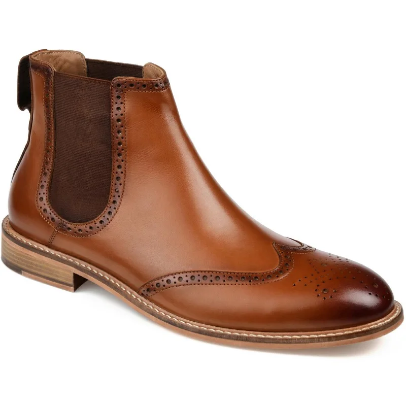 Thomas & Vine Mens Watson Leather Stretch Chelsea Boots Striped Shoe Style  