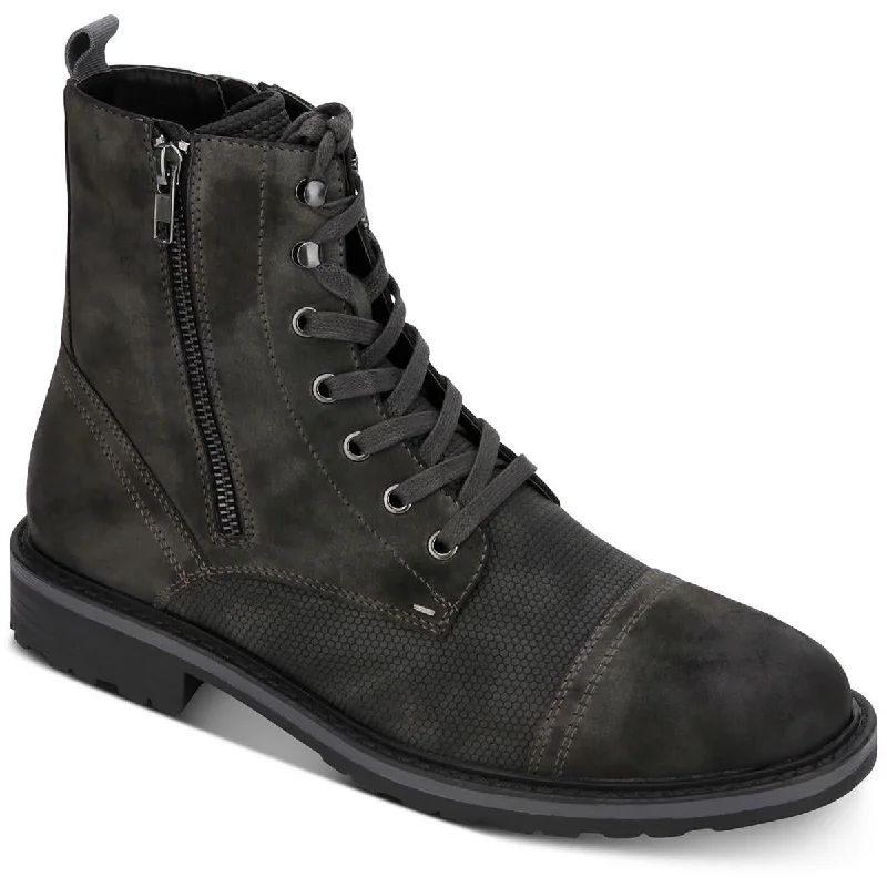 Unlisted Kenneth Cole Mens Captain Faux Leather Toe-Cap Combat & Lace-up Boots Business Monk Strap Style  