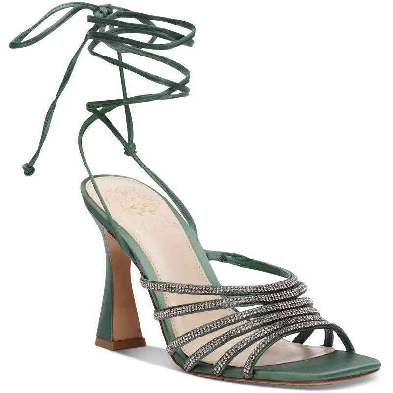 Vince Camuto Womens Rebitin Satin Rhinestone Strappy Sandals Camouflage Print Boot Style  