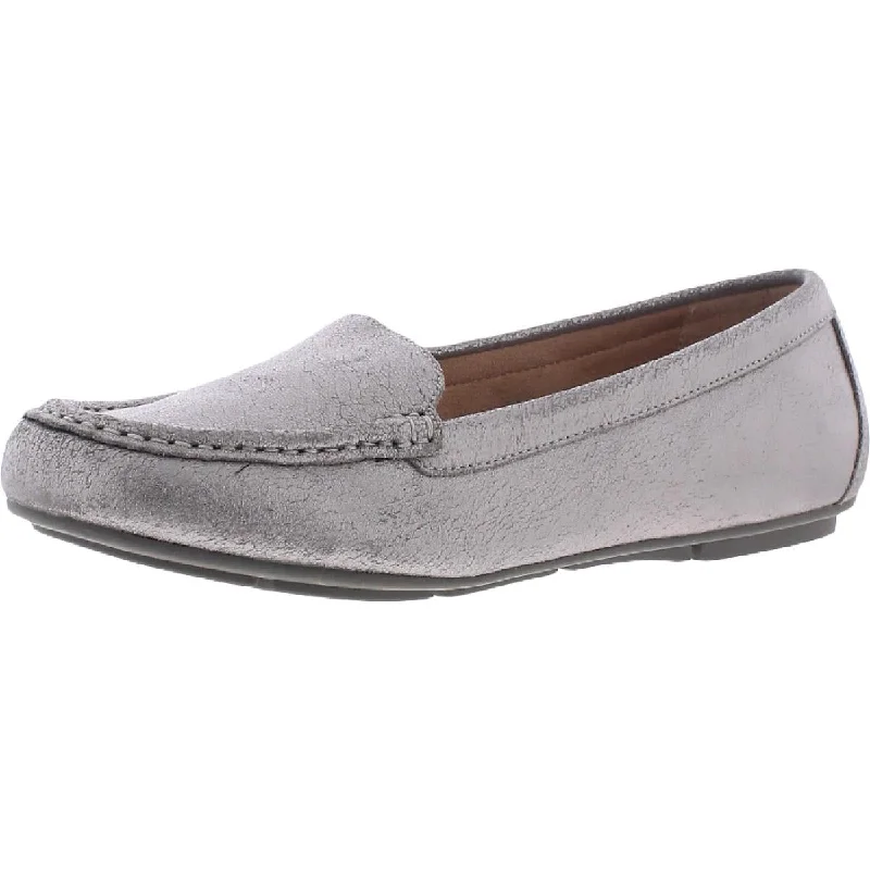 Vionic Women's Debbie Leather Metallic Slip On Moccasin Loafers Rubber - Sole Plimsoll Look  