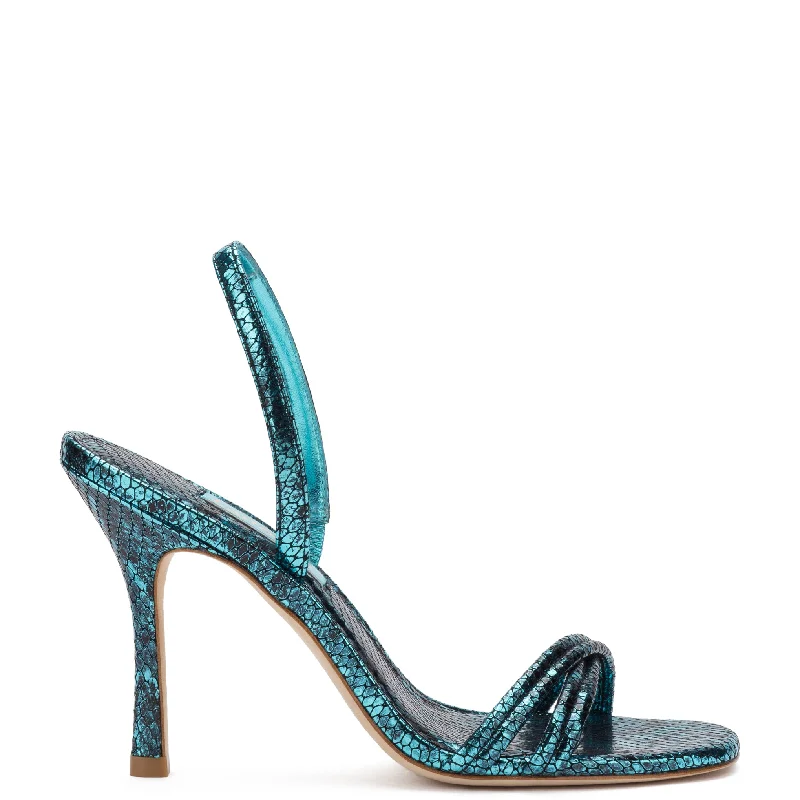 Annie Sandal In Aqua Metallic Stamped Leather Waterproof Hiking Boot Design  