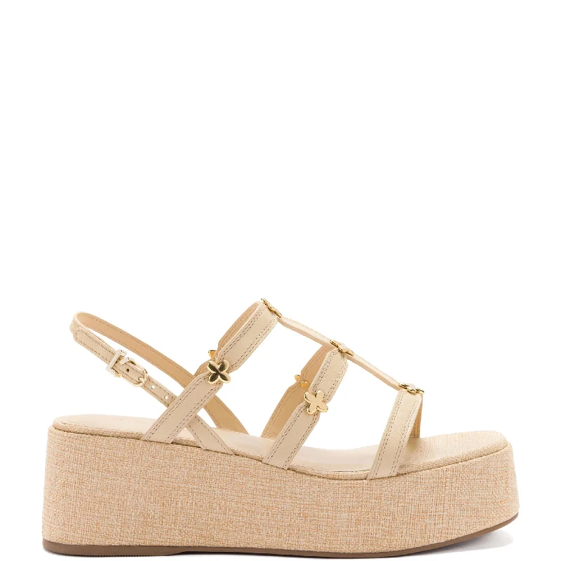 Harmony Flatform Sandal In Beige Raffia Retro Basketball Sneaker Design  