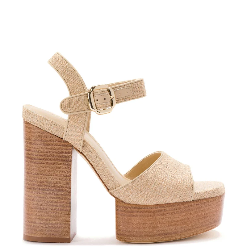 Vanessa Platform Sandal In Beige Raffia Comfortable Derby Style  