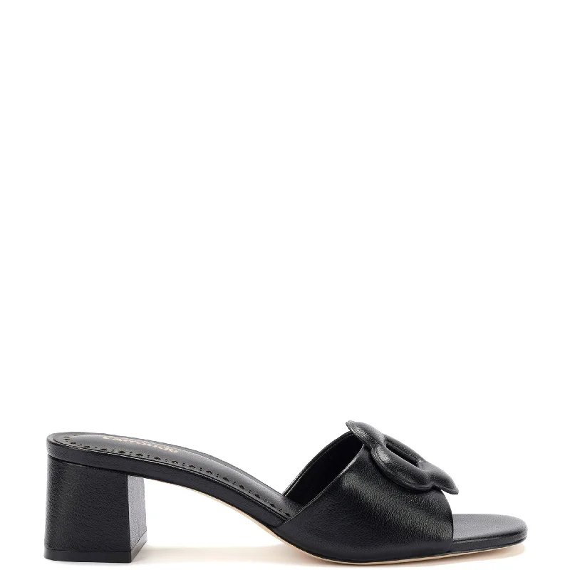 Flora Mule In Black Leather Two - Tone Shoe Design  