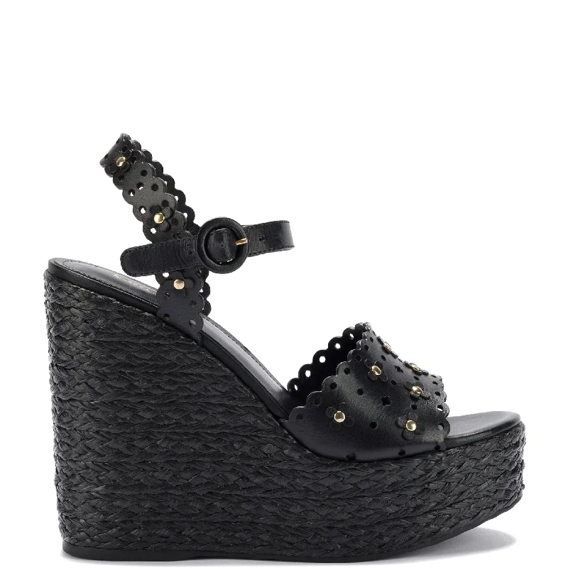Jasmine Wedge In Black Leather Athleisure Derby Style  