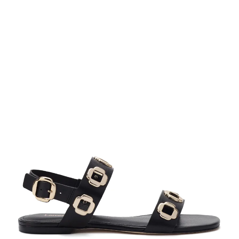 Milan Flat Sandal In Black Leather Buckle -
