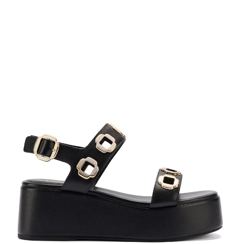 Milan Flatform Sandal In Black Leather Ankle - High Military Boot Style  