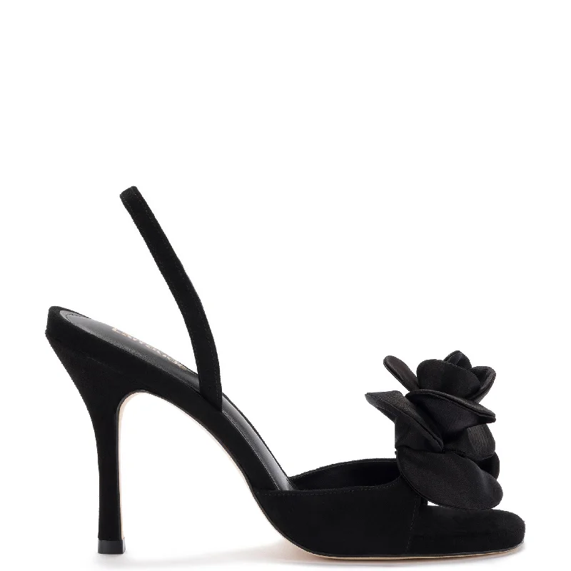Salma Sandal In Black Suede and Satin Vintage Oxford Appeal 
