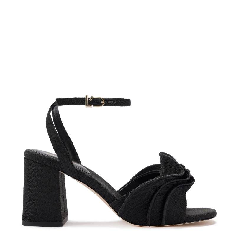 Selena Ruffle Sandal In Black Raffia Performance Running Sneaker Look  