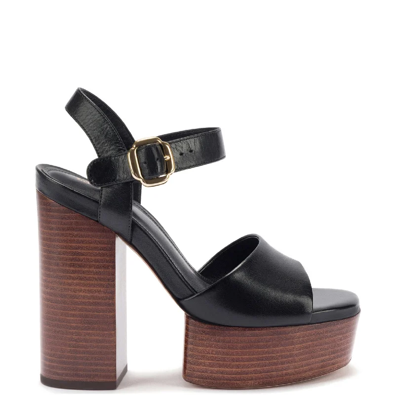 Vanessa Platform Sandal In Black Leather Strap - Up Sandal Resort Style  