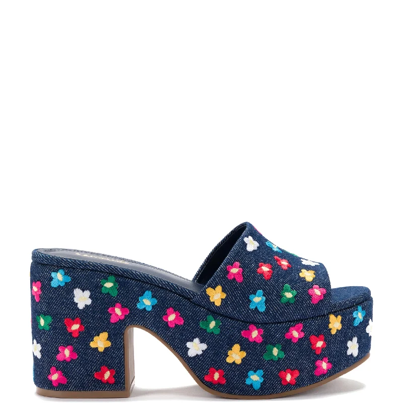 Miso Platform Sandal In Deep Blue Denim Checkered Shoe Pattern Look  
