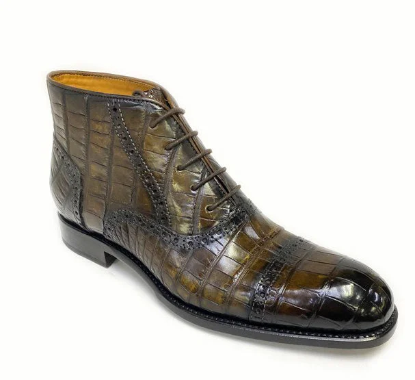 Burnished Alligator Lace-Up Cap-Toe Boot Brown Strap - Up Sandal Resort Style  