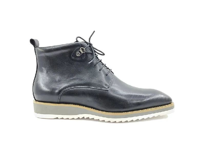 Burnished Calfskin Lace-Up Boot Grey Ivy League - Inspired Derby Look 
